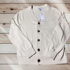 New‎ Goodfellow & Co Cardigan Men M Cream Sweater Knit Button Front Pockets Soft
